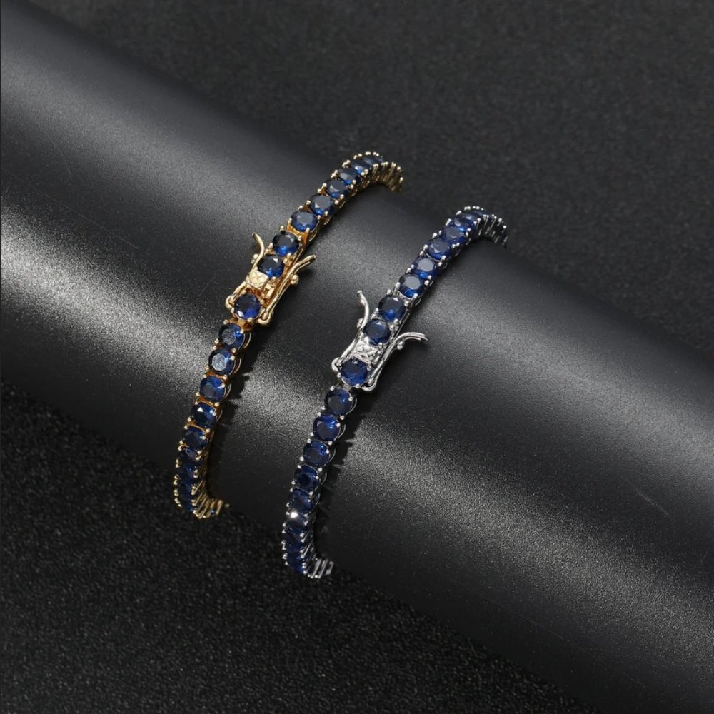 14K Gold Womens 2ct Blue Sapphire Gemstone Tennis Bracelet 14 K Silver Jewelry - Picture 8 of 9